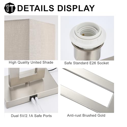 22" Touch Control Table Lamps with USB Ports, Dimmable, Gold & White V1178