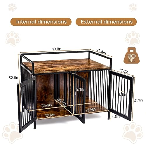 2 Rooms Dog Crate Furniture with Divider, Heavy Duty Indoor Dog Kennel, TV Stand A5274