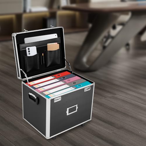 Locking File Storage Box with Wheels, Fireproof and Collapsible Y7536
