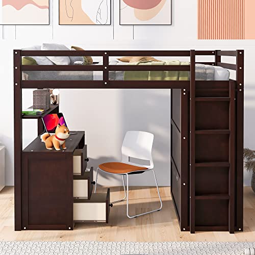 Harper & Bright Designs Full Loft Bed with Desk, Wardrobe, Solid Wood N868457