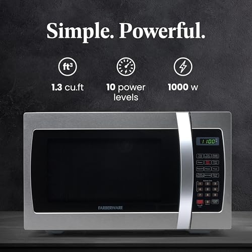 Farberware Countertop Microwave 1000W 1.1 cu ft Black Stainless Steel P5805