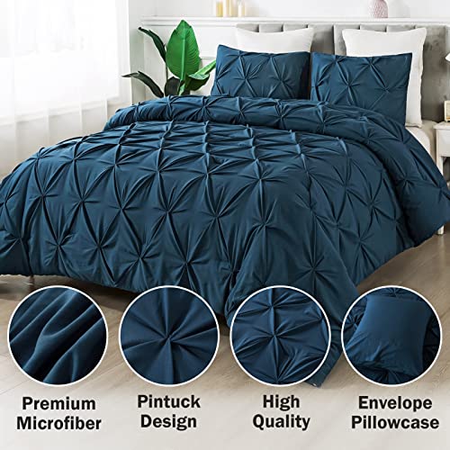Andency California King Comforter Set Black, Pinch Pleat 3 Pieces K3954
