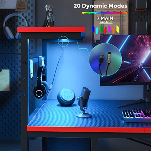Bestier Gaming Desk with LED Lights, 51.3 Inch Computer Desk Q970