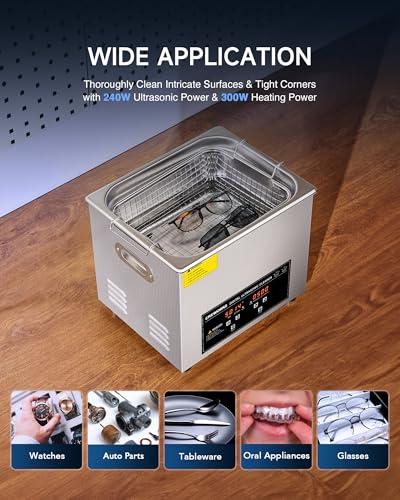 CREWORKS 3L Digital Ultrasonic Cleaner with Degas & Gentle Modes, 120W R572