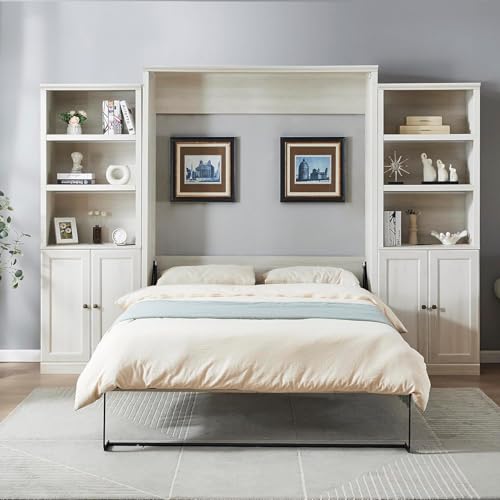 MERITLINE Queen Murphy Bed with Storage Bookcase and Charging Station E996
