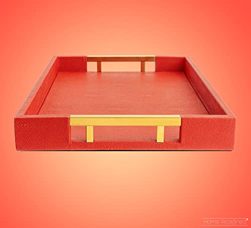 White Marble Faux Leather Decorative Tray with Handles D972626