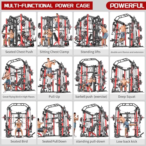 Power Cage Smith Machine Power Rack with Cable Crossover for Home Gym X175525