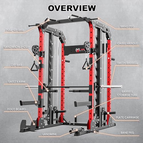 Smith Machine Home Gym with Aluminum Pulley Set - 2000lbs Capacity Power Rack O517