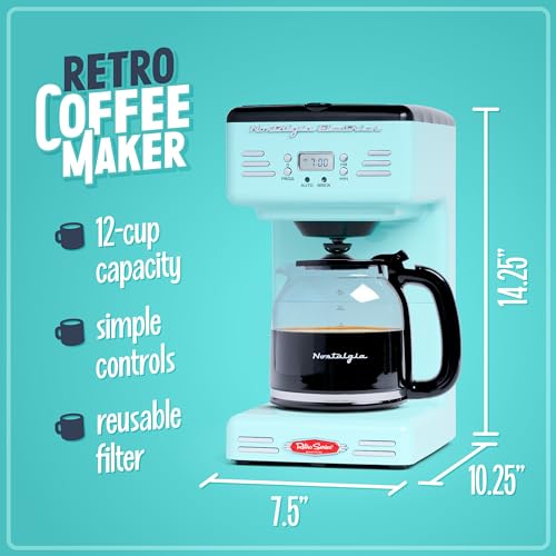 Nostalgia Retro 12-Cup Programmable Coffee Maker with LED Display, Aqua S6557