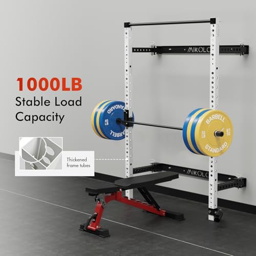 Mikolo 2" x 2" Folding Wall Mounted Squat Rack with Pull Up Bar, 1000 lbs Capacity W88407