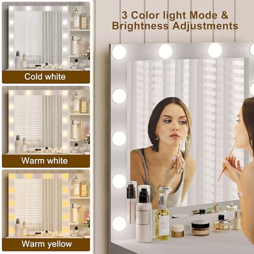 Vanity Desk with Mirror and LED Lights, White U781622