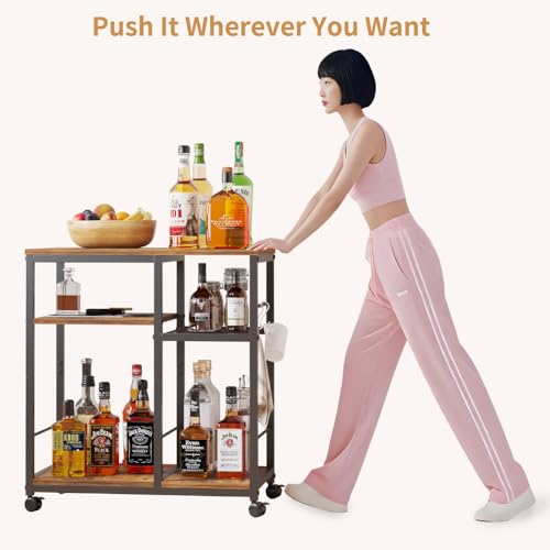 Rolling Kitchen Cart with Lockable Wheels, 4-Tier Microwave Stand W380