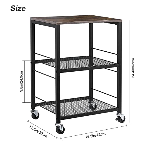 LIANTRAL 3 Tier Rolling Cart, Brown Kitchen Storage Cart on Wheels M635