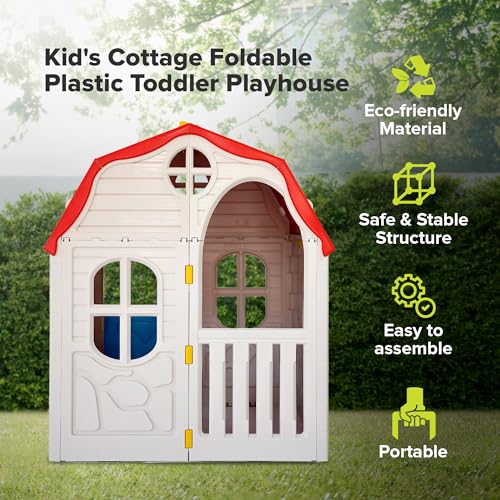 Ram Quality Products Classic Real Feel Cottage Foldable Plastic Toddler Playhouse, White U89245