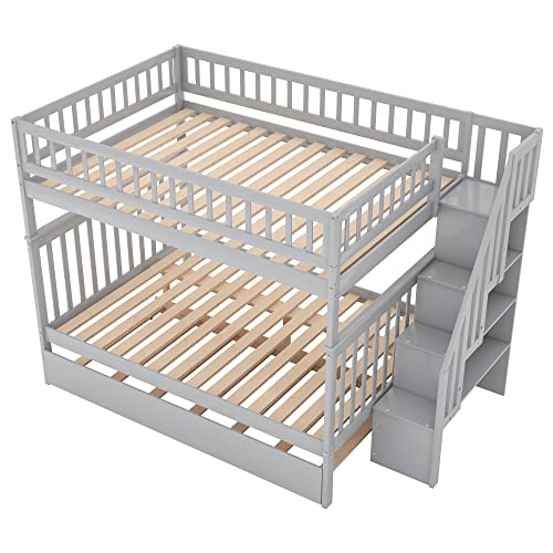 Harper & Bright Designs Twin Size Loft Bed with L-Shaped Desk and Stairs, Solid Wood, White D768