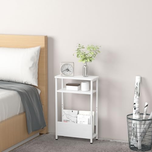 7.1" Narrow 3-Tier Side Table with Magazine Holder, Faux White Marble R580691