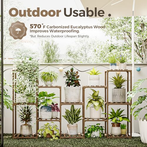 Bamworld Plant Stand Indoor Outdoor Wood Plant Rack 3 Tier Ladder D51744
