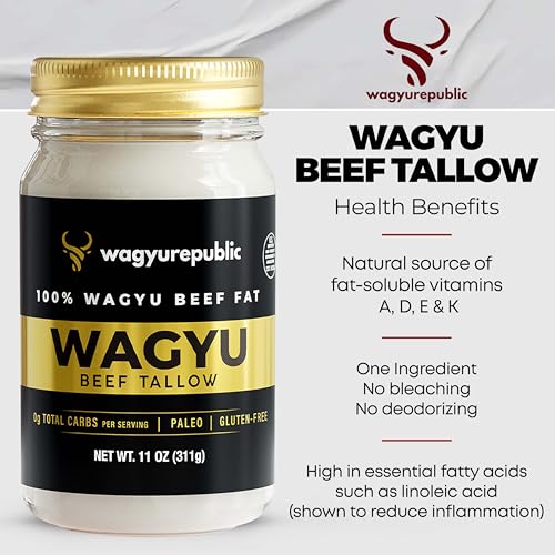 Wagyu Republic Grass Fed Beef Tallow for Cooking, Steak, and Balm - 7lbs D8438