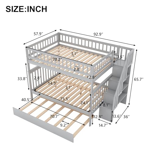 Harper & Bright Designs Twin Size Loft Bed with L-Shaped Desk and Stairs, Solid Wood, White D768