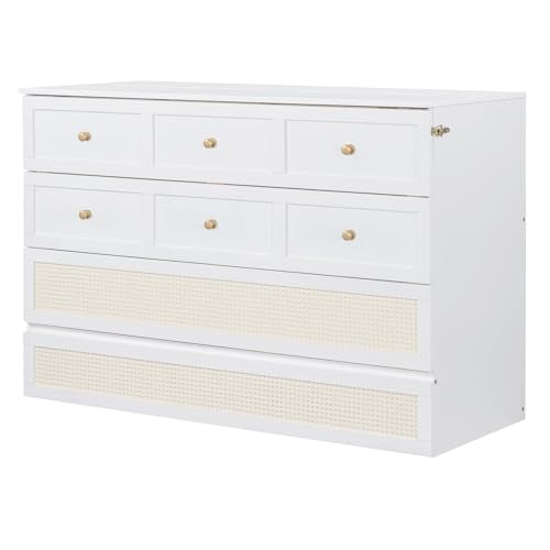 Ball & Cast Queen Size Solid Pine Murphy Bed with Charging Station, White + Walnut P2075