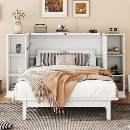 Queen Size Solid Pine Murphy Bed Chest with Charging Station and Storage Drawer K498