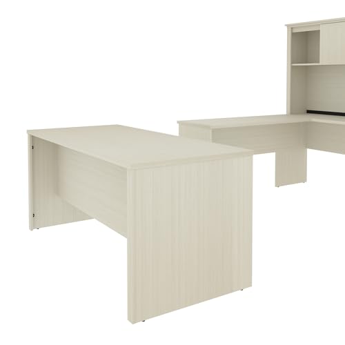 Bestar Logan 66W U or L-Shaped Executive Office Desk with Pedestal and Hutch, Bark Grey W17996