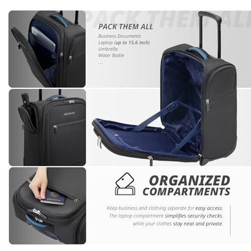 Verage Under Seat Luggage with Wheels, Softside Spinner Carry On, Navy 14-Inch A51804