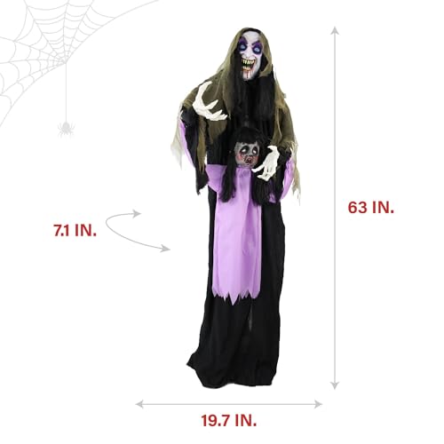 Haunted Hill Farm 5.25-ft Standing Gravekeeper Animatronic with Red LED Eyes and Sound Effects X9371