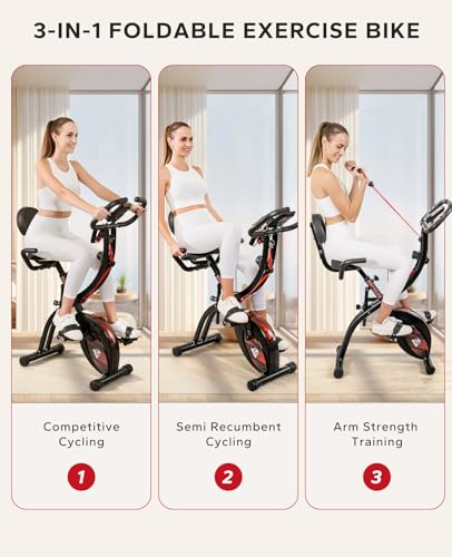 HAPBEAR Folding Exercise Bike Magnetic Stationary Bike with 8-Level Resistance and LCD Monitor F403