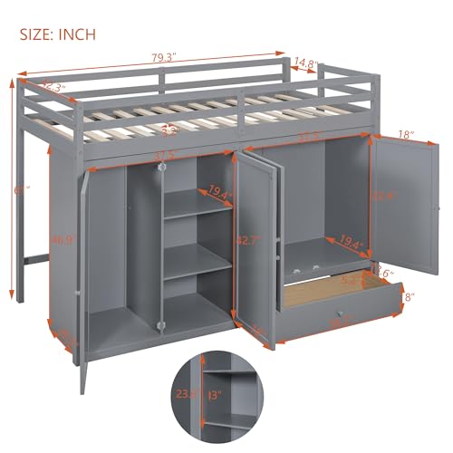 Harper & Bright Designs Twin Size Loft Bed with L-Shaped Desk and Stairs, Solid Wood, White D768