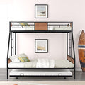 Twin Over Full Bunk with Trundle Metal Bunk Bed Frame with Slat and Guardrail, Black
