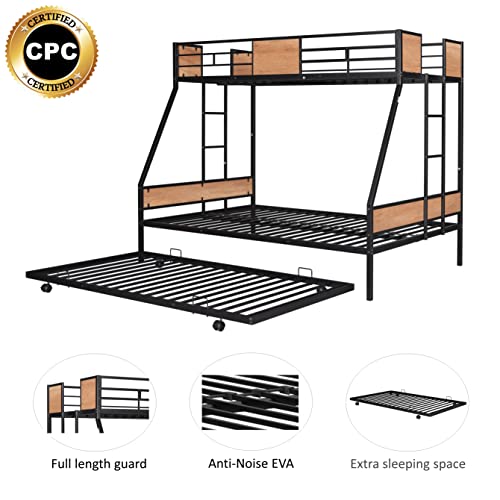 Twin Over Full Metal Bunk Bed with Trundle, Black I57696
