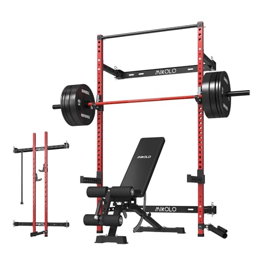 Mikolo 2" x 2" Folding Wall Mounted Squat Rack with Pull Up Bar, 1000 lbs Capacity W88407