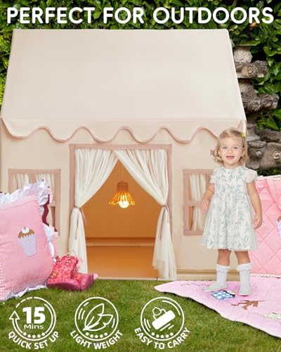 Kids Tent Playhouse with Star Lights, Flags and Tote Bags, Washable Teepee for Boys & Girls V1120