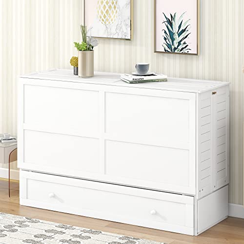 Queen Size Solid Pine Murphy Bed Chest with Charging Station and Storage Drawer K498