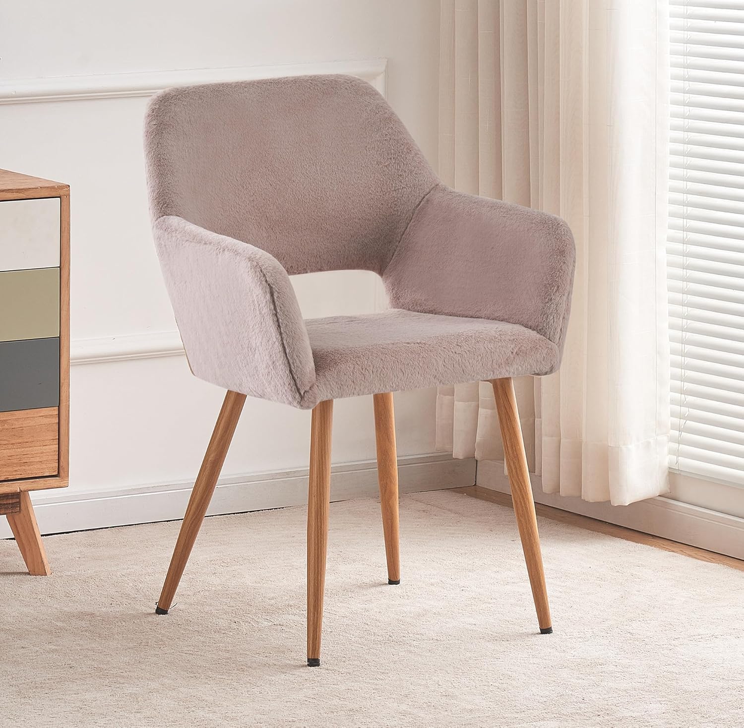 Faux Fur Side Reception Chair with Wood Metal Legs, Grey X186