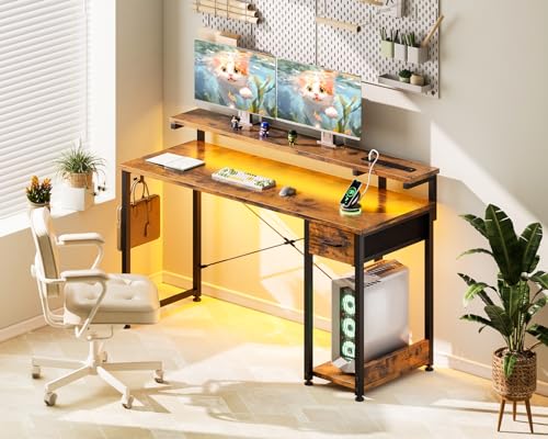 AODK Gaming Desk with LED Lights & Power Outlet, 40 Inch, Black T67329