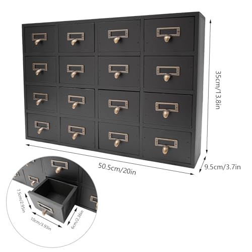 Vintage 16-Drawer Wooden Desktop Organizer with Iron Label Holders N538