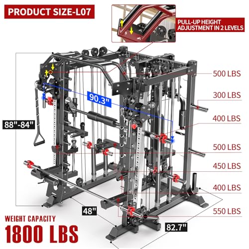 Power Cage Smith Machine Power Rack with Cable Crossover for Home Gym X175525