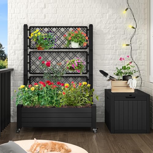 YITAHOME 4x4x2ft Plastic Raised Garden Bed Kit, Outdoor Resin Planter Box, White K1360