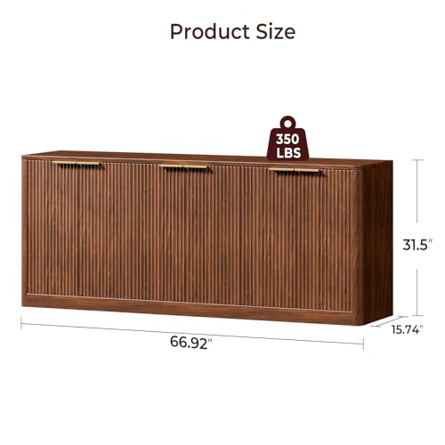 67" Fluted Oak Buffet Cabinet Sideboard with 6 Doors A1241