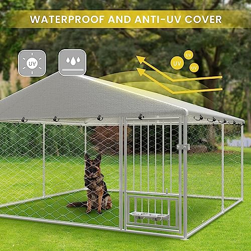 Large Outdoor Dog Kennel Heavy Duty Galvanized Steel with Waterproof Cover V616855