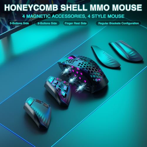 SM809 Pro Wireless MMO Gaming Mouse 24000 DPI Triple Connectivity RGB Black A4613