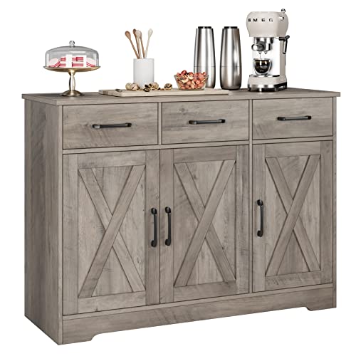 HOSTACK Modern Farmhouse Sideboard Buffet Cabinet with Barn Doors, White U8843