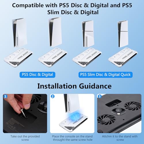 Allnice PS5 Slim Stand with Cooling Fan and Controller Charging Station D88296