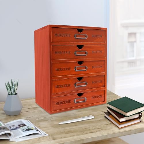 Vintage 16-Drawer Wooden Desktop Organizer with Iron Label Holders N538