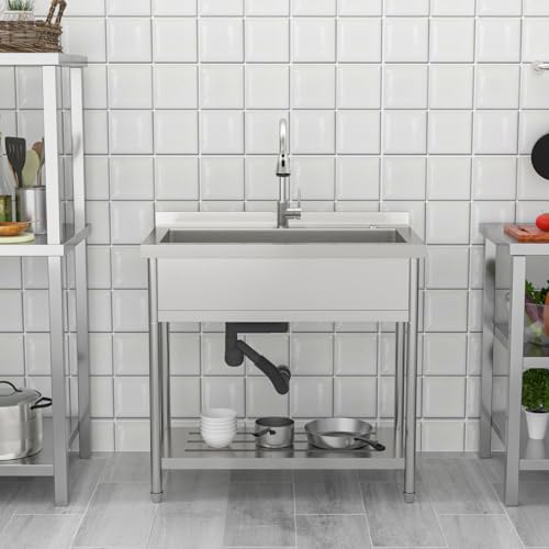 Lordear Stainless Steel Utility Sink 24 Inch Single Bowl Freestanding O589484