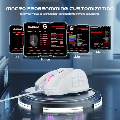 UtechSmart Venus Pro RGB Wireless MMO Gaming Mouse, 16000 DPI, 16 Programmable Buttons M66772
