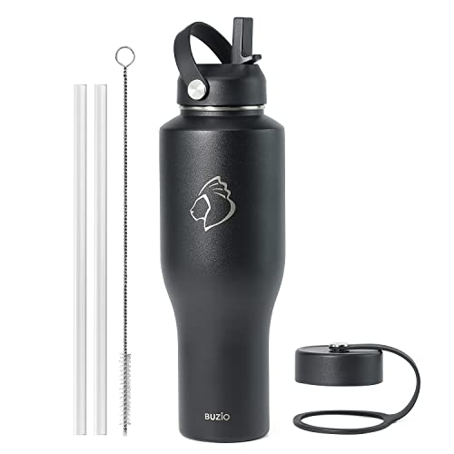BUZIO 40oz Insulated Tumbler with Handle and Straw Lid, Black M702
