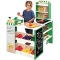 Pretend Play Grocery Store Wooden Supermarket Toy Set for Kids with Play Food, Cash Register, Conveyor - Red I3448